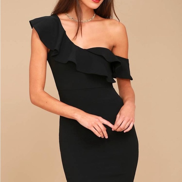 Lulu's Chic Black One Shoulder Dress - Picture 1 of 6